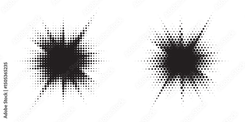 Aufkleber halftone background. glowing light halftone effect. abstract grunge starburst halftone dots backgrou