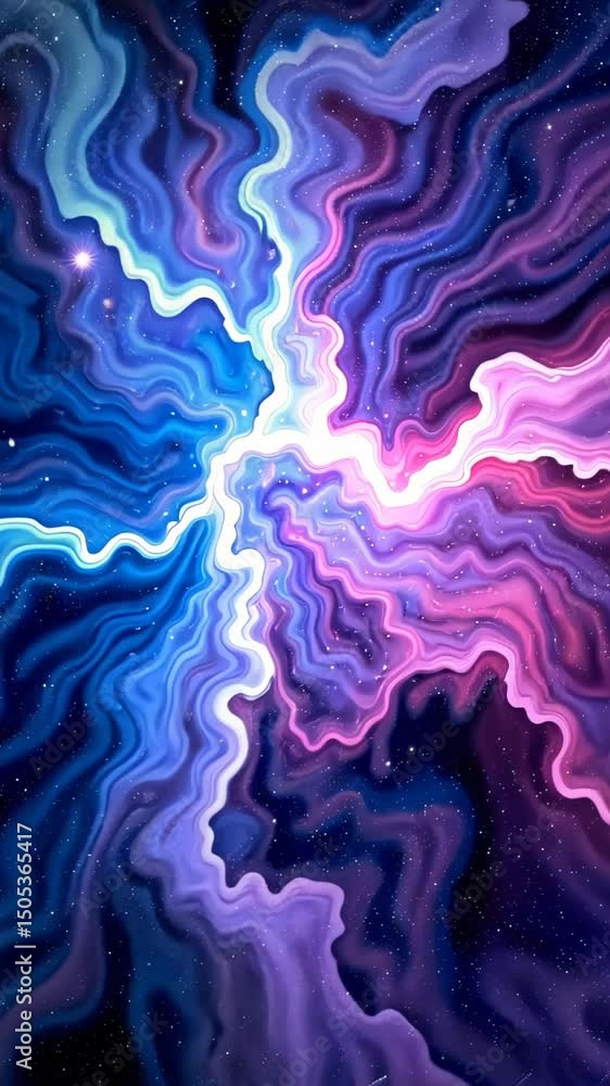 Poster abstract cosmic waves in vibrant colors with swirling patterns