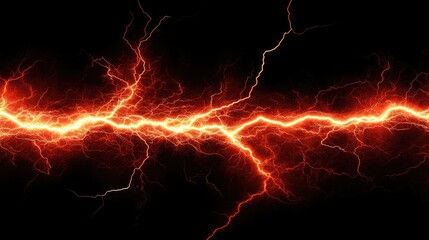 Fiery orange lightning bolt streaks across a black background