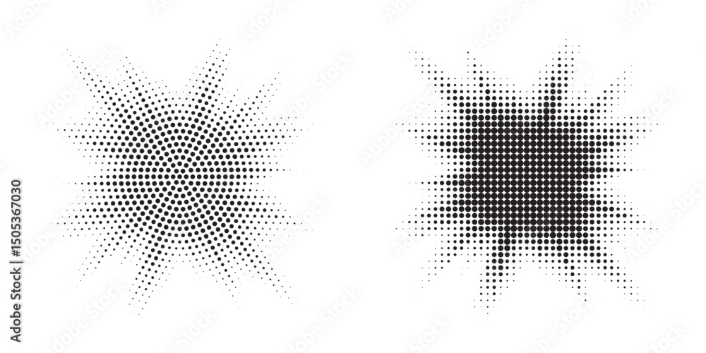 Poster halftone background. glowing light halftone effect. abstract grunge starburst halftone dots backgrou