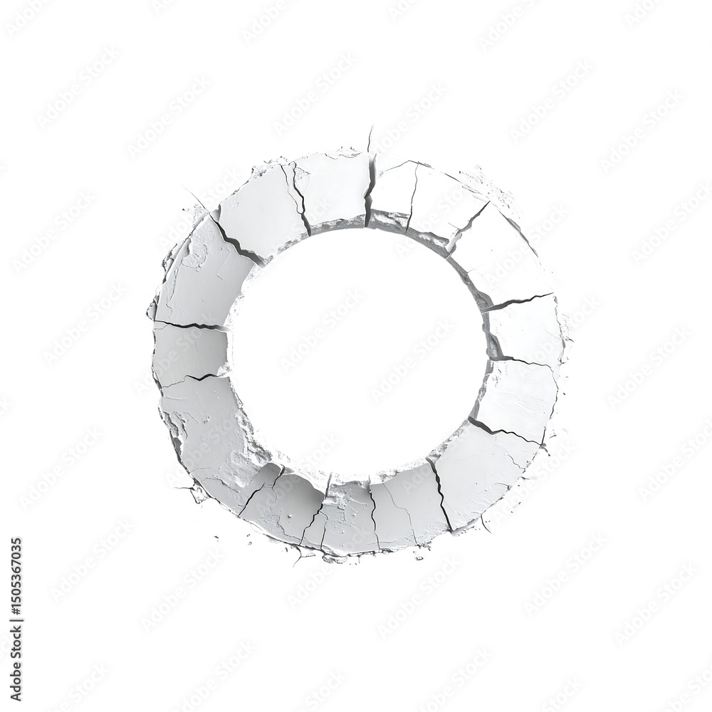 Poster abstract white cracked circle frame design element 3d on transparent background