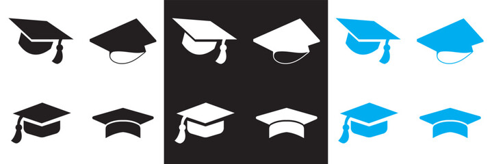 Traditional Graduation Hat icon. Graduation cap or Mortarboard icon symbol.  Vector for websites, mobile interfaces, presentations, banner, visual branding etc. Vector illustration. EPS 10