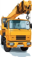 Yellow construction crane truck