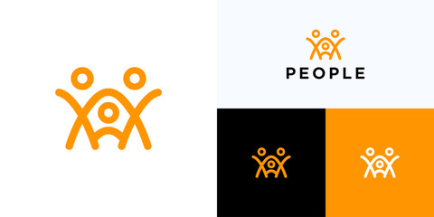 Happy people team family human together unity logo icon design vector, Symbol monoline art for organization, teamwork, partnership, social networking group and identity business company