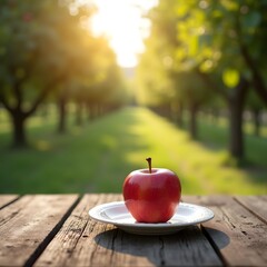 Sun-Kissed Orchard: A Crisp Apple on Porcelain Plate