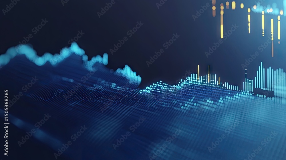 Poster abstract digital data visualization of fluctuating values.