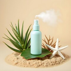 Refreshing Tropical Oasis: Hydrating Mist on Leafy Perch