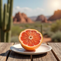 Serene Oasis: A Grapefruit on a Porcelain Plate