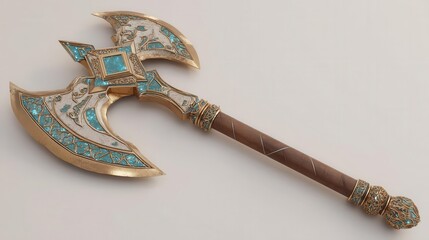 Ornate gold and blue fantasy axe