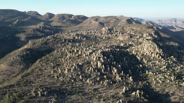 Rock formations and rugged landscape in Valle de los Monjes, Creel, Chihuahua, Mexico