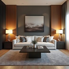 Elegant Living Room: Coffee Table, Lamps, and Cozy Charm for Inspiration
