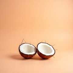 Golden Coconut Halves Resting on Peach Serenity