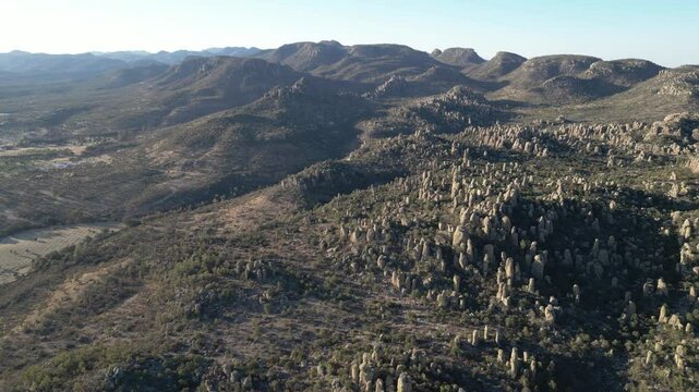 Vast rocky landscape with hoodoo formations in Valle de los Monjes, Creel, Chihuahua