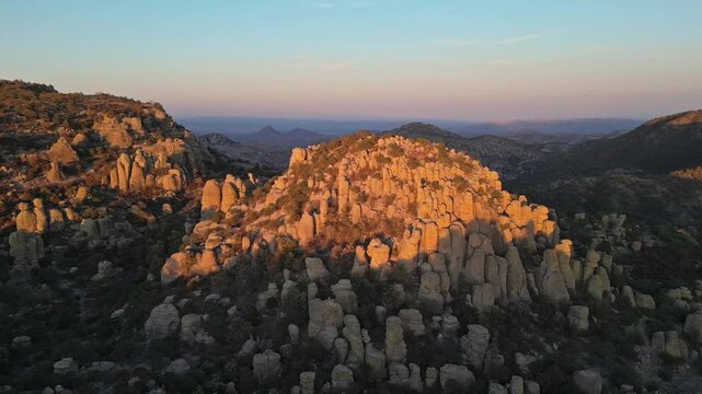 Rock formations at sunset in Valle de los Monjes, Creel, Chihuahua, Mexico