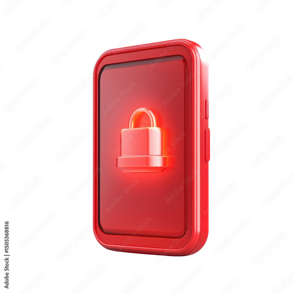 Poster locked down data privacy featuring a red mobile phone and glowing padlock on transparent background