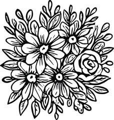 Fototapeta premium Floral bouquet vector black silhouette cricut design for T-Shirt
