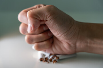 No smoking. Man stop smoke, refuse, reject, break take cigarette, say no. quit smoking for health. world tobacco day. drugs, Lung Cancer, emphysema , Pulmonary disease, narcotic, nicotine effect