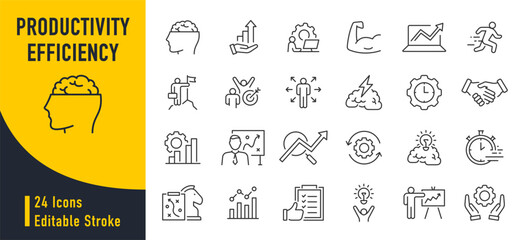 Productivity and Efficiency web icons in line style. Performance, business planning, success, goal, process, collection. Vector illustration.