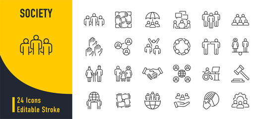 Society web icons in line style. Team, group, people, teamwork, social, association, cooperation, collection. Vector illustration.