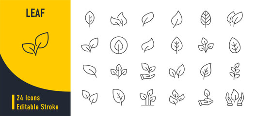 Leaf web icons in line style. Plants, ecology, herbal, vegetarian, eco, nature, collection. Vector illustration.