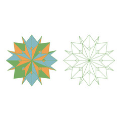 Vector art of Geometric star design with colorful and black outline version isolated on white background