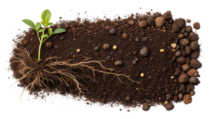 Young plant with roots in soil demonstrating growth and the importance of soil health