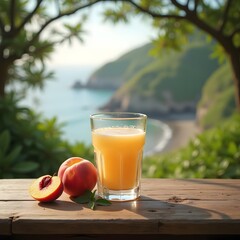 Fototapeta premium Juicy Peach Serenity by the Sea