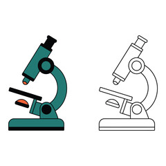 Vector art of Illustration of a microscope in color and black and white isolated on white background