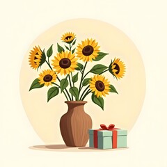 Obraz premium Blooming Summer Sunflowers: A Pastel Greeting Card Design