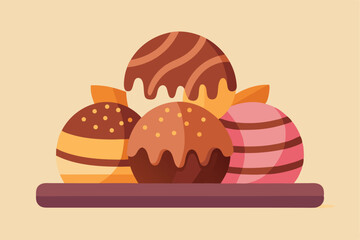 Assorted chocolate candy balls on tray