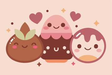Cute cartoon food characters sweet treats illustration