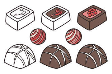 Assorted chocolate candies flat lay illustration