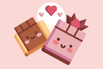 Cute chocolate bar and cake in love