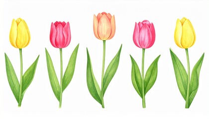 Fototapeta premium illustration drawn in watercolor bright beautiful tulips for use in various Souvenirs 