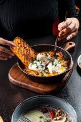 Hot with dressing and fresh vegetables