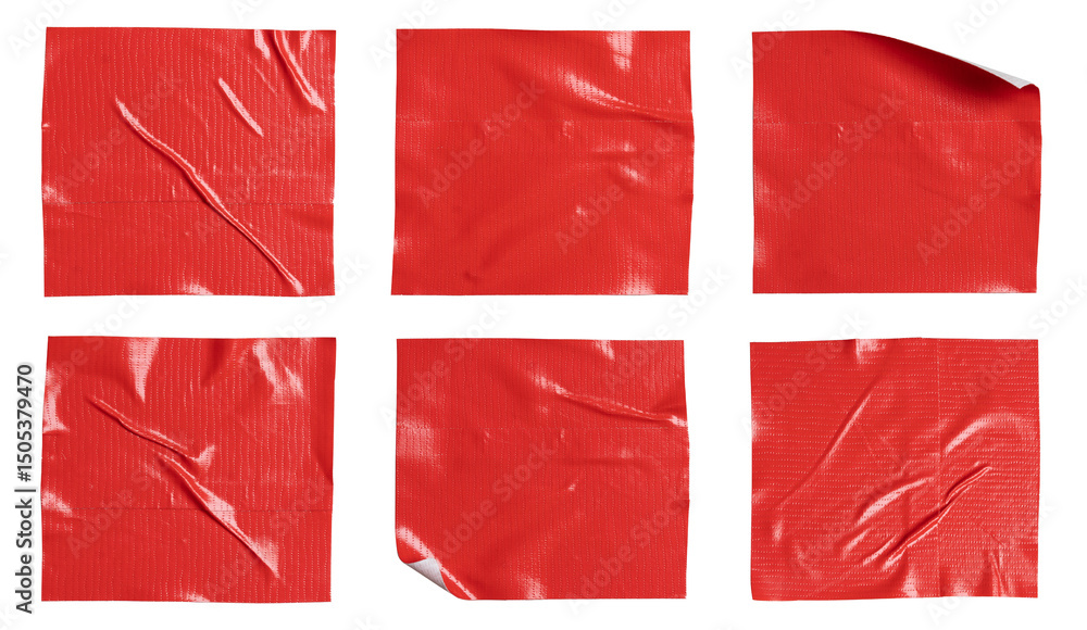 Poster set of red stickers sticky notes, copy space for text preview tags, isolated on white background, pn