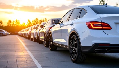 Fototapeta premium Sunset Car Dealership Row.