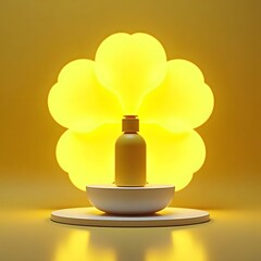 Fototapeta premium Radiant Yellow Flower Backdrop Illuminated by Neon Lights: Hair Product Showcase