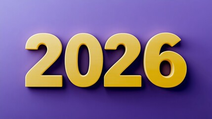 3D Rendered Golden Numbers 2026 on a Purple Background A Concept for the New Year and Future