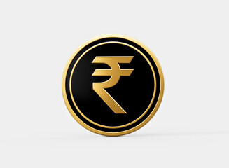 Shiny Golden And Black Rounded Indian Rupees INR Coin Isolated On White Background 3d Illustration