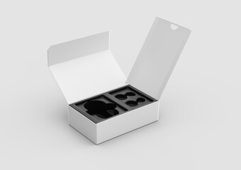 Sleek White Earbud Packaging Box With Dual Compartment For Earbuds And Charging Case 3D Illustration