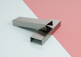 Two Metallic Staple Pins Blocks Bars Rest On A Split Light Blue And Pink Background 3D Illustration