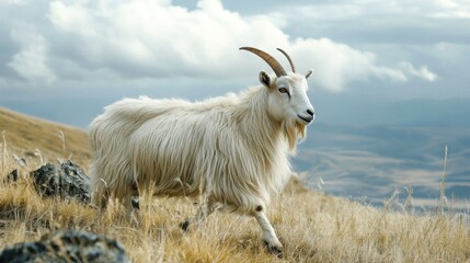 White goat on mountainside