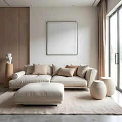Contemporary Living Room: Modern Chaise, Sculpted Figurines, Minimalist Calm