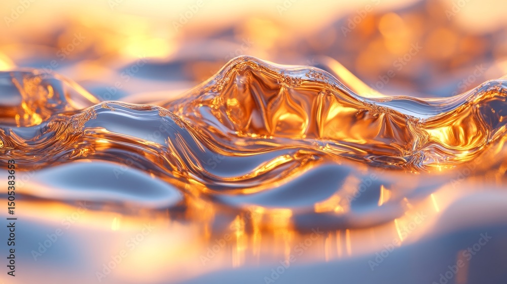Poster abstract background with delicate, dynamic golden fluid forming gentle waves on a soft gradient