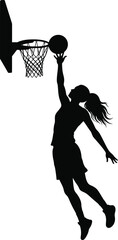 Female basketball player silhouette dunking in action pose © designx