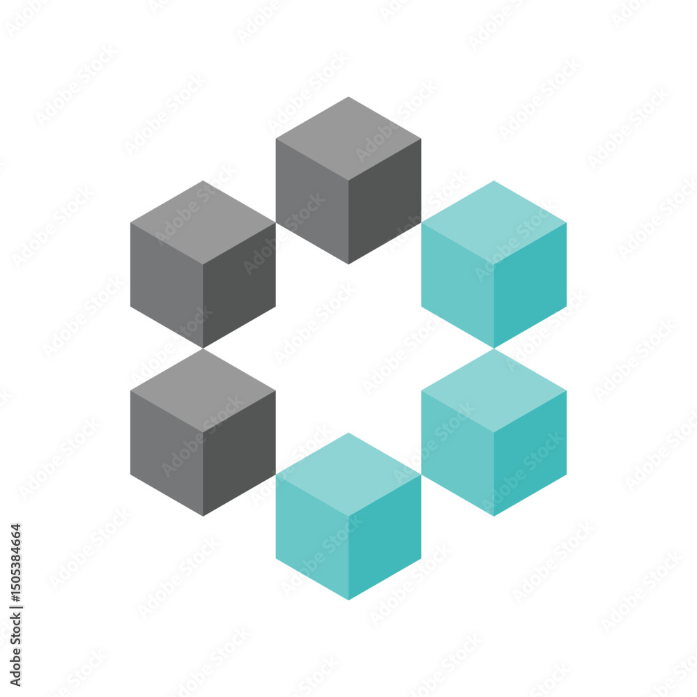 Poster the image shows a six hexagon cube shape in aqua and black color forming a six pointed star