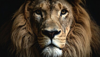 Fototapeta premium Majestic Lion Portrait with Dark Background.