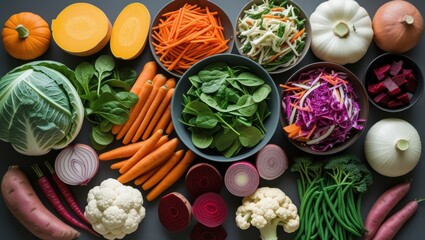 Flat Lay of Fresh Colorful Vegetables