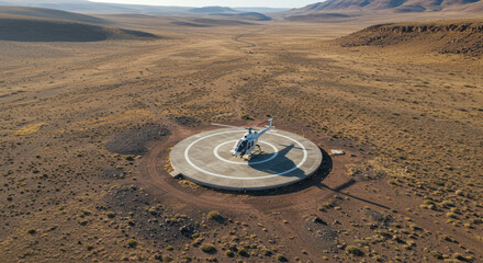 Helicopter landing pad in dry terrain